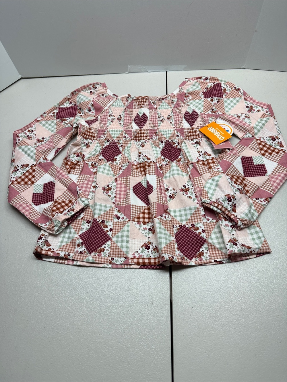 Gymboree Pink Patchwork Heart Peasant Top